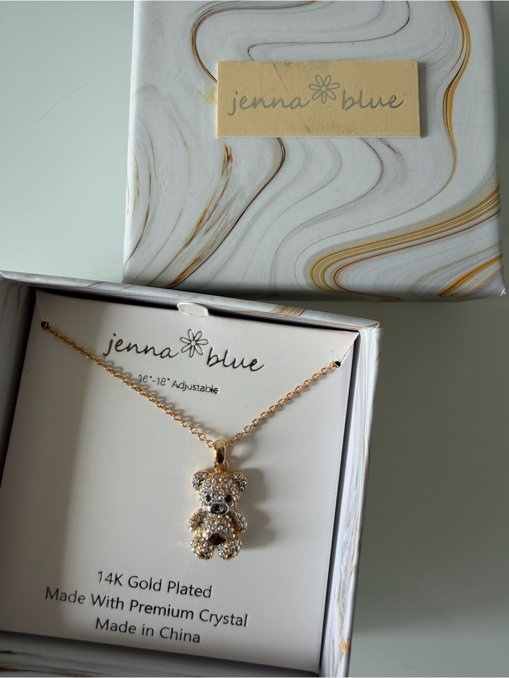Gold Crystal Teddy Bear Pendant Necklace